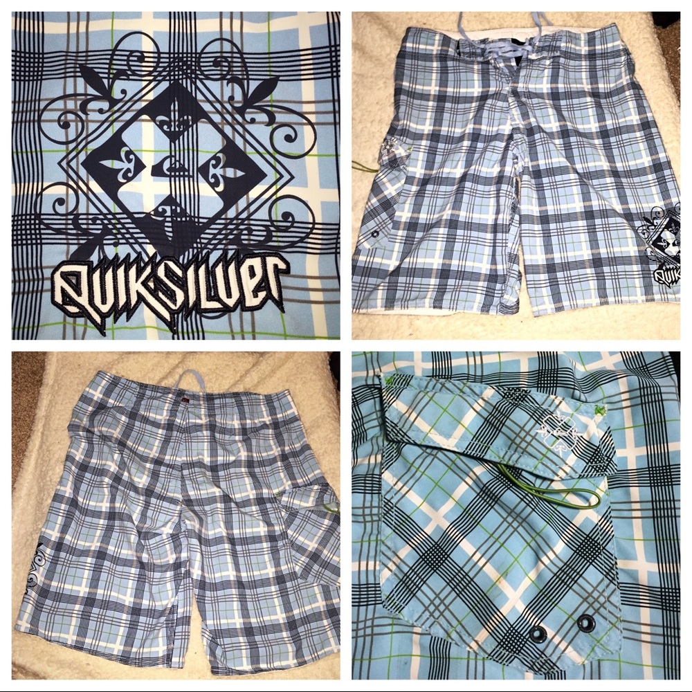 Quicksilver board shorts 30, blue and black,pocket